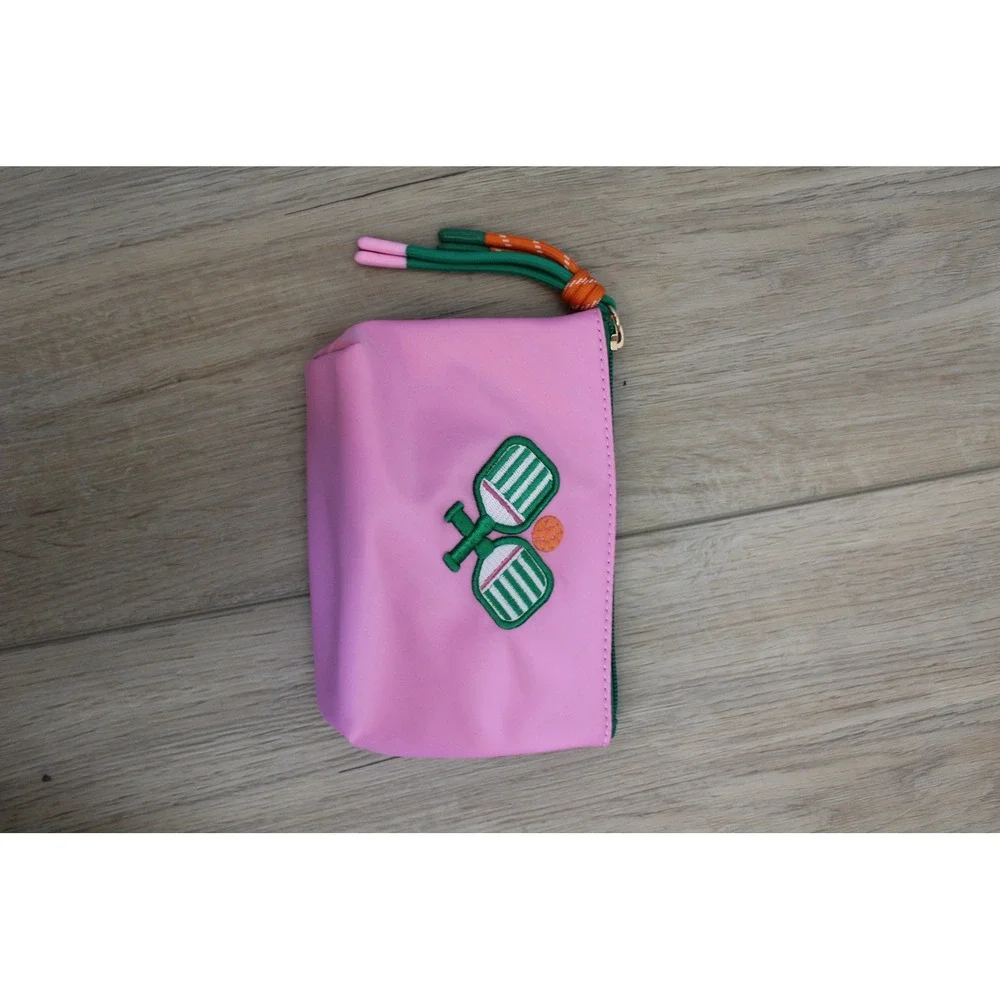 Shiraleah Chicago Pink Nylon Pickleball Embroidered Cosmetic Pouch Small Bag